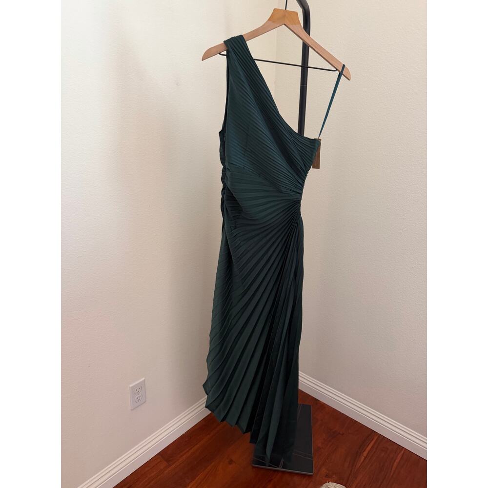 New O.P.T Perko dark green pleated one shoulder dress sz M - Picture 8 of 8